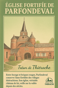 Église fortifiée de Parfondeval, joyau du patrimoine thiérachien. Entre bocage et briques rouges, ce trésor de Thiérache témoigne de l’histoire et de l’architecture défensive des villages du nord de l’Aisne